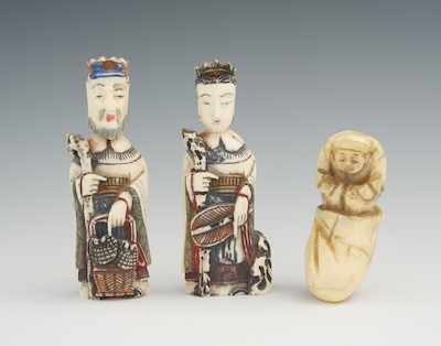 Appraisal: A Lot of Carved Ivory Articles A king and queen