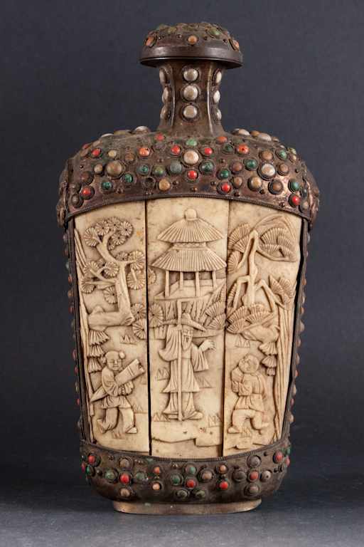 Appraisal: Chinese gilt-metal enamel inlaid and ivory snuff bottle late th