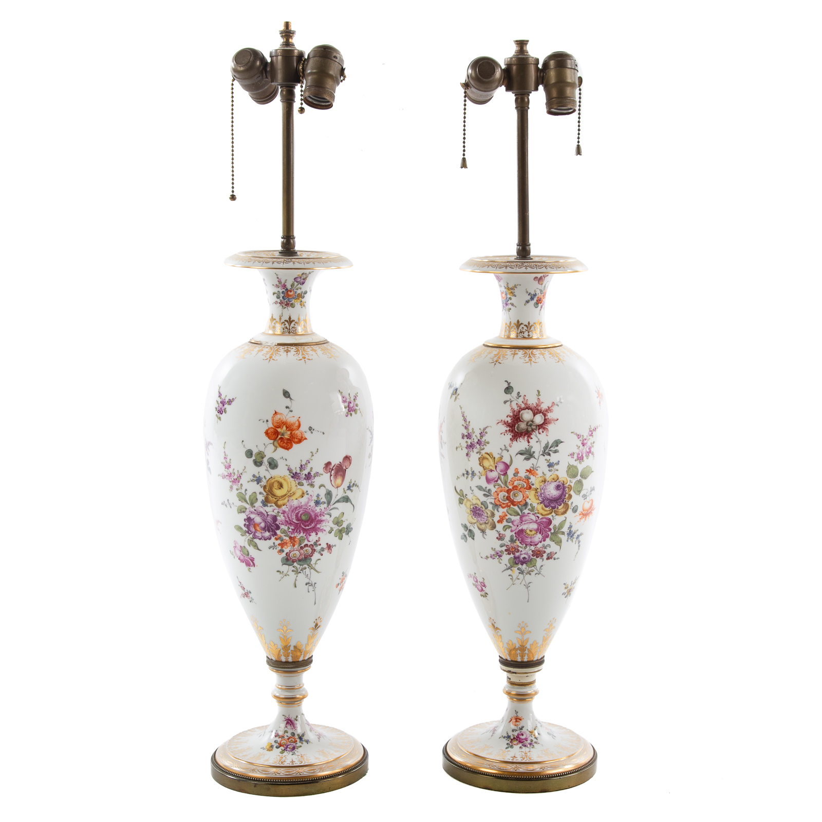 Appraisal: A PAIR OF DRESDEN PORCELAIN VASE LAMPS Early th century