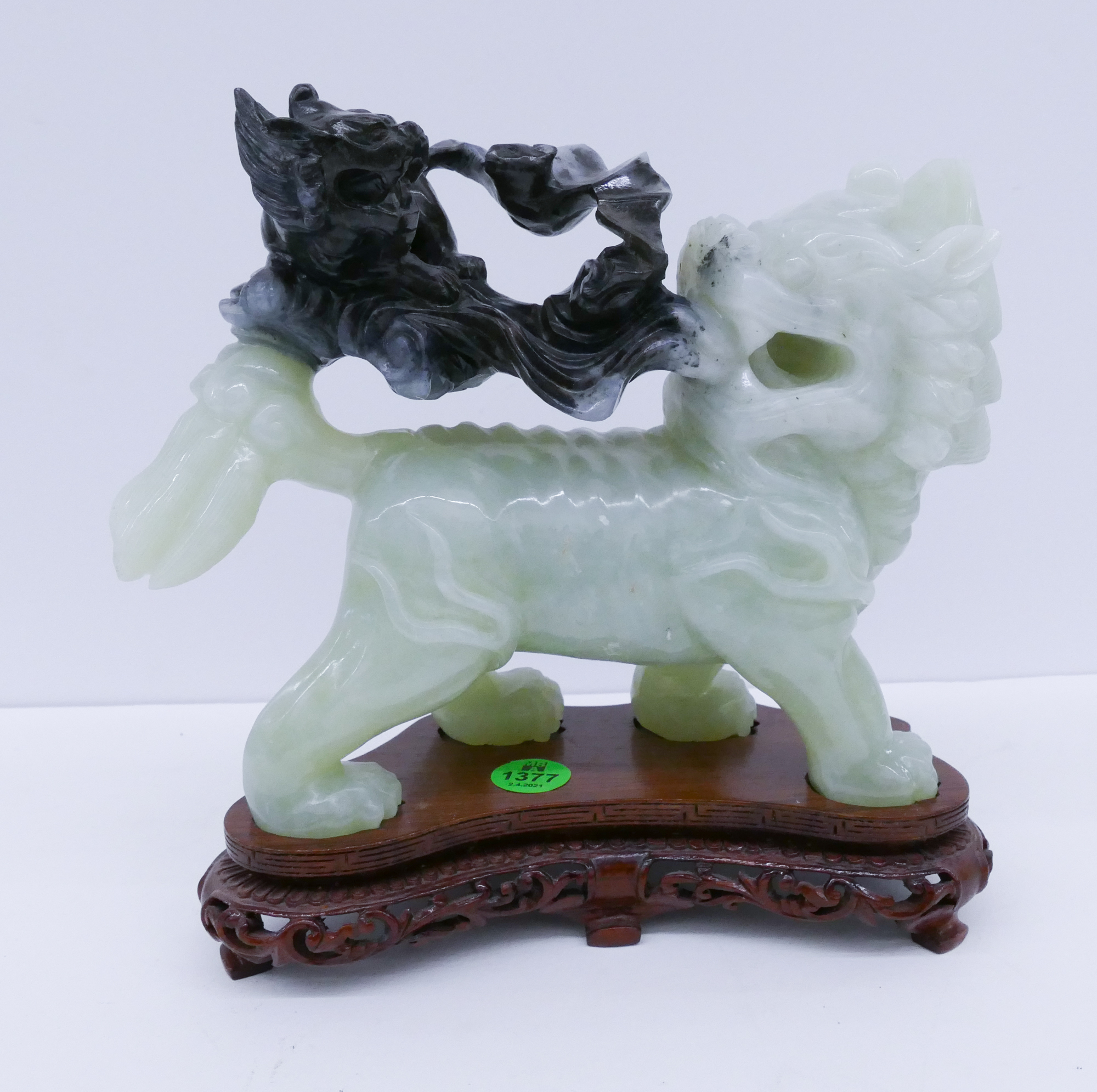 Appraisal: Chinese Carved Jade Large Foo Dog Figure- x ''