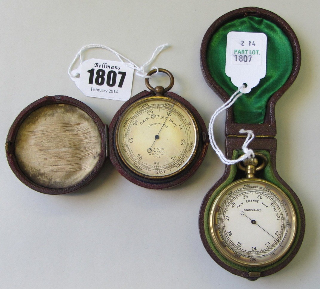 Appraisal: A brass cased pocket barometer late th century by Hicks