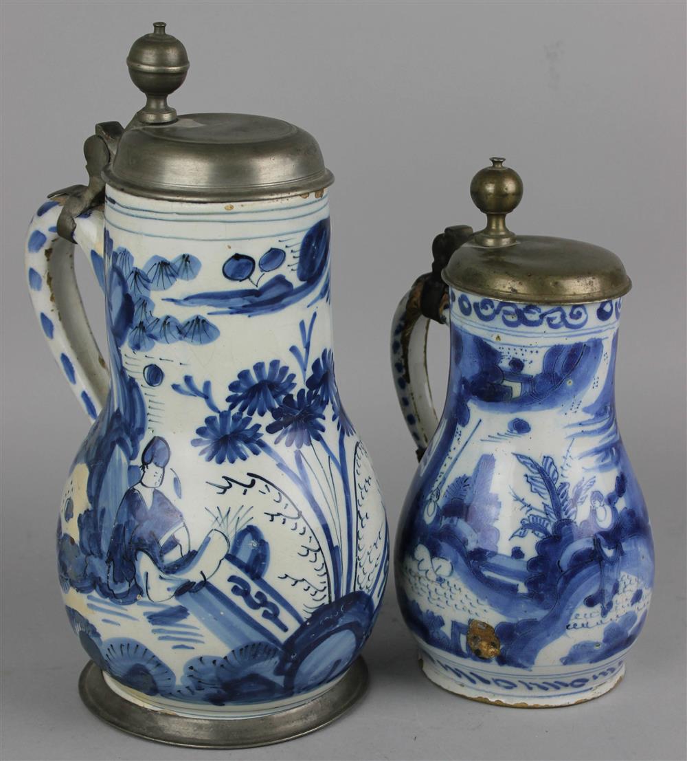 Appraisal: TWO DUTCH DELFT BLUE AND WHITE BALUSTER STEINS th th