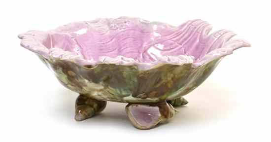 Appraisal: A Majolica Shell Form Center Bowl raised on three shell