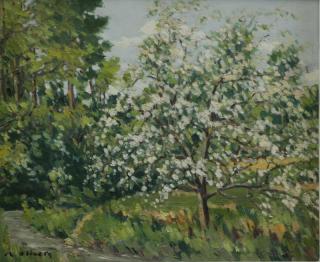 Appraisal: OLIVER Magi Oil on Canvas Spring Landscape Signed lower left