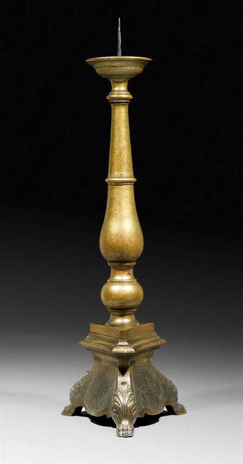 Appraisal: TALL BURNISHED BRONZE CANDLE HOLDER Baroque German th century H