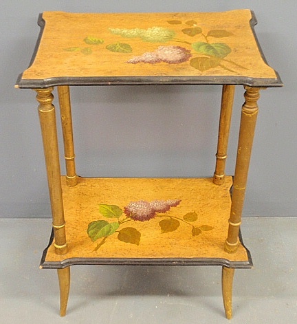 Appraisal: - Bird s-eye maple end table with floral paint decorated