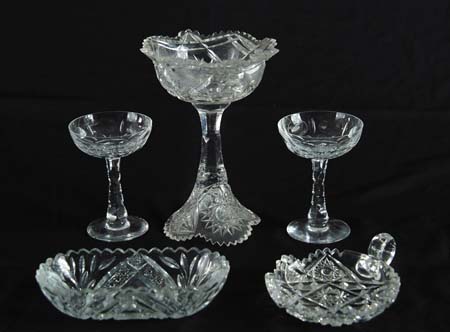 Appraisal: FIVE PIECES OF CLEAR CUT GLASS Lot includes - small