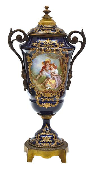 Appraisal: A SEVRES STYLE COVERED VASE TH CENTURY SIGNED PICOT cobalt