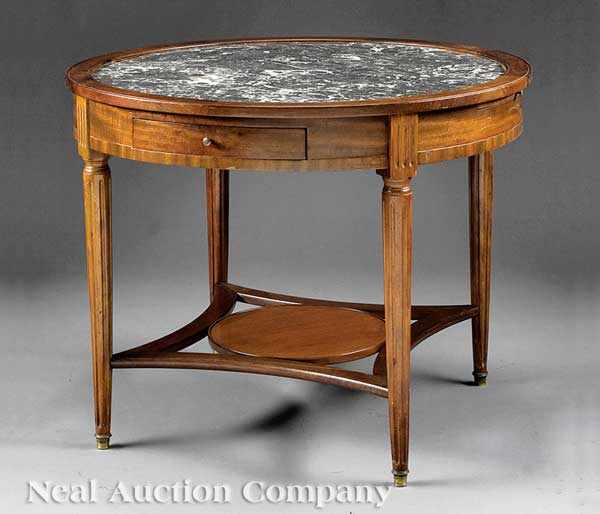 Appraisal: An Antique Directoire-Style Carved Mahogany Bouillotte Table inset Gris de