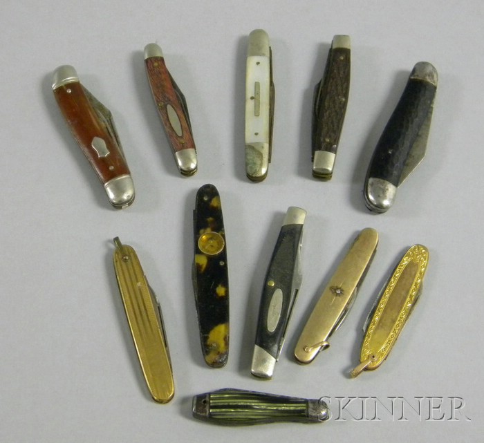 Appraisal: Twelve Pocketknives three gold-filled examples one mother-of-pearl and eight other