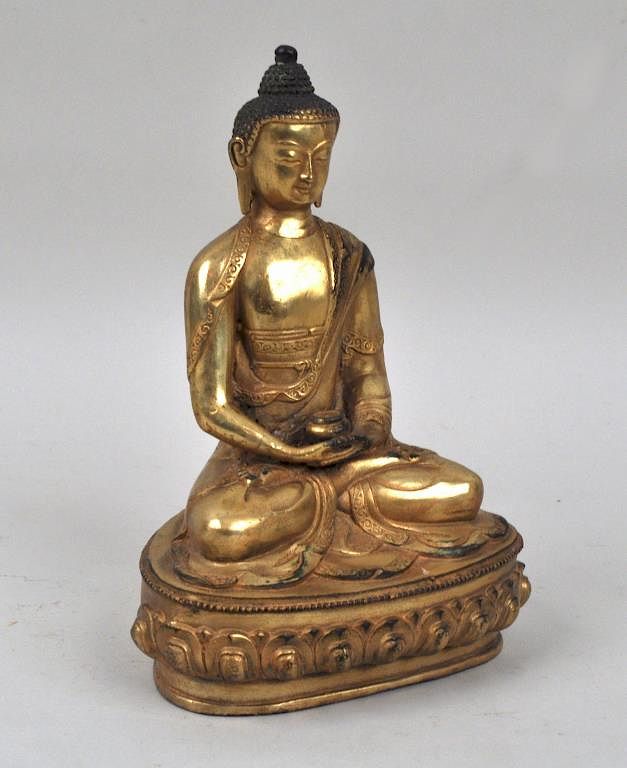 Appraisal: Gilt Bronze Buddha Figure with stamped mark on base Gilt