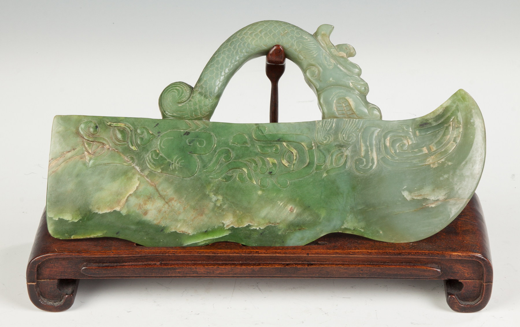 Appraisal: Chinese Jade Ceremonial Hatchet with Dragon Handle th century