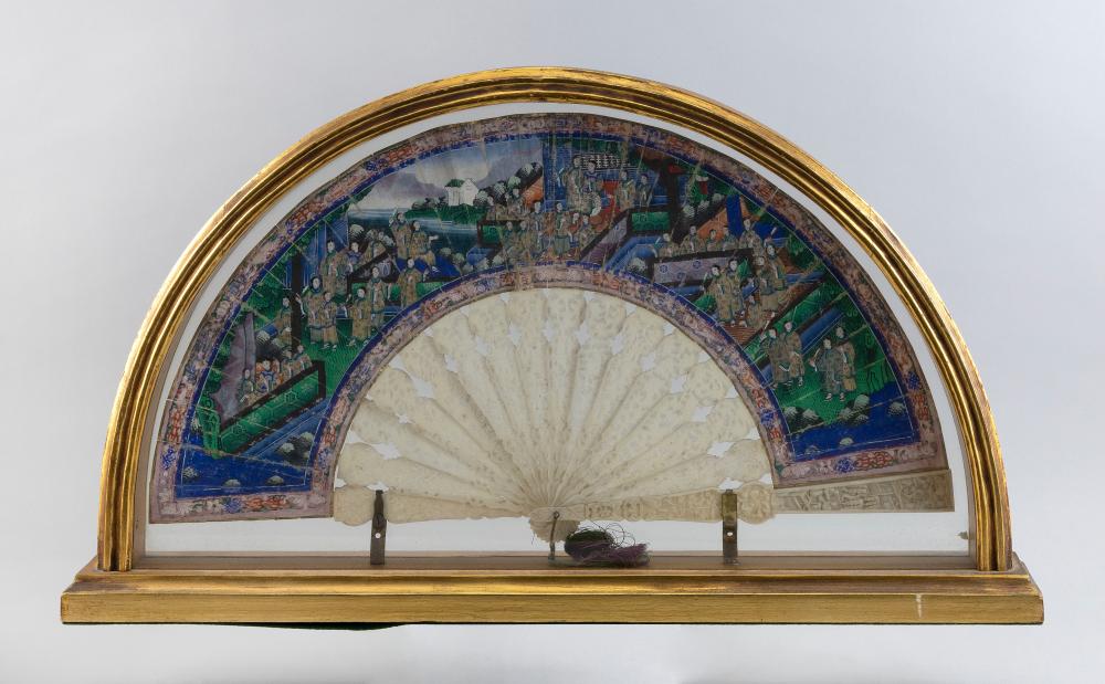 Appraisal: CASED CHINESE HAND-PAINTED DOUBLE-SIDED FAN FIRST HALF OF THE TH