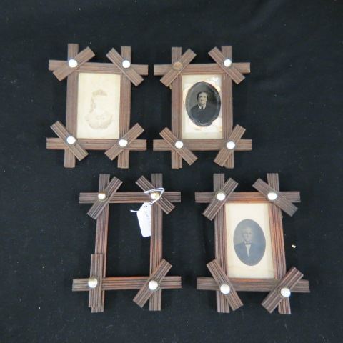 Appraisal: Victorian Criss-Cross Frames white porcelain studs each approx x overall