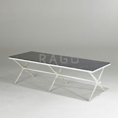 Appraisal: DAN JOHNSON Cocktail table USA s Aluminum and marble Unmarked