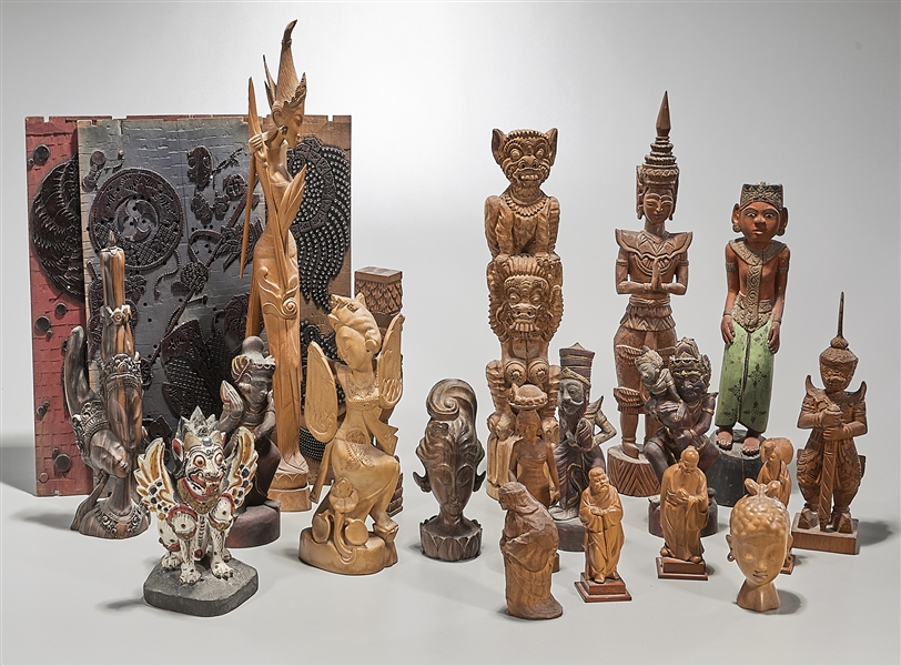 Appraisal: Group of various wood carvings Japanese Southeast Asian and other