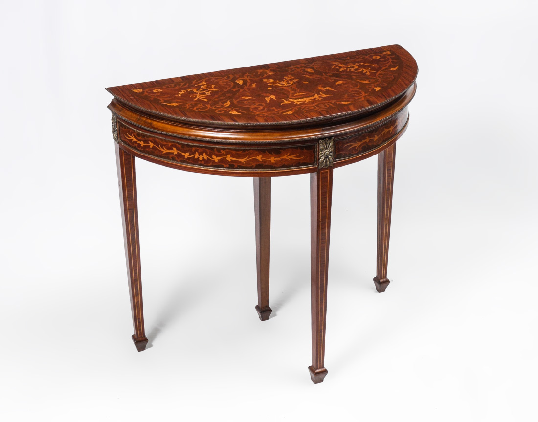 Appraisal: MARQUETRY INLAID GAME TABLE Floral and foliate marquetry inlaid hinged