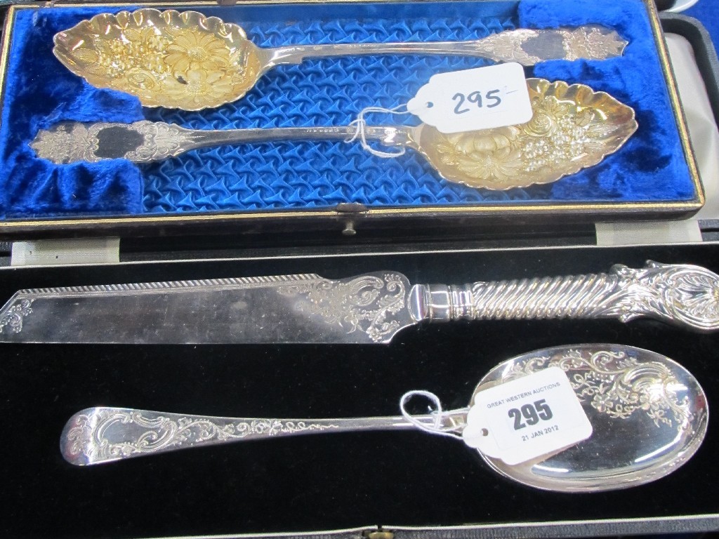 Appraisal: Lot comprising cased pair of EP berry spoons and a