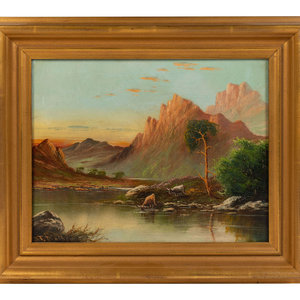 Appraisal: T Mathew Mountain Landscape with Bulls oil on canvas signed