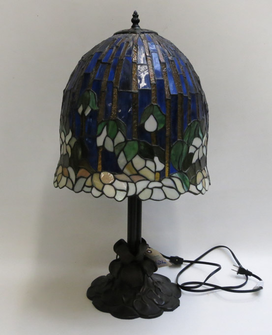 Appraisal: LEAD GLASS TABLE LAMP the domed shade of green and