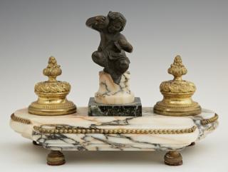 Appraisal: Gilt and Patinated Bronze and Marble Inkwell th c with