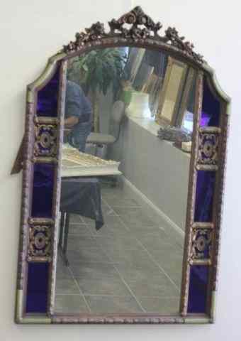 Appraisal: Art Deco Cobalt and Clear Wood Framed Mirror A good