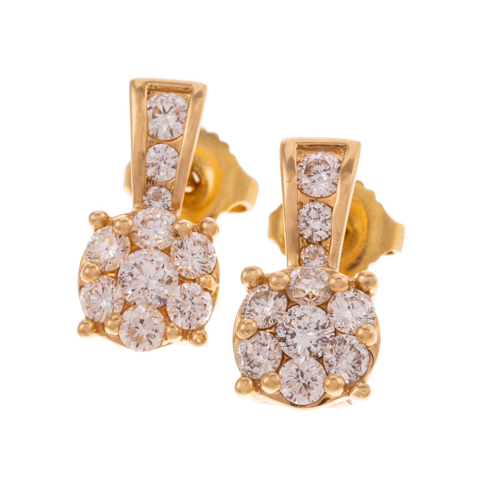 Appraisal: A PAIR OF DIAMOND CLUSTER DROP EARRINGS IN K K