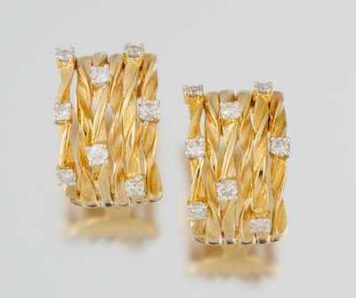 Appraisal: A Pair of Ladies' Diamond Earrings k yellow gold earrings