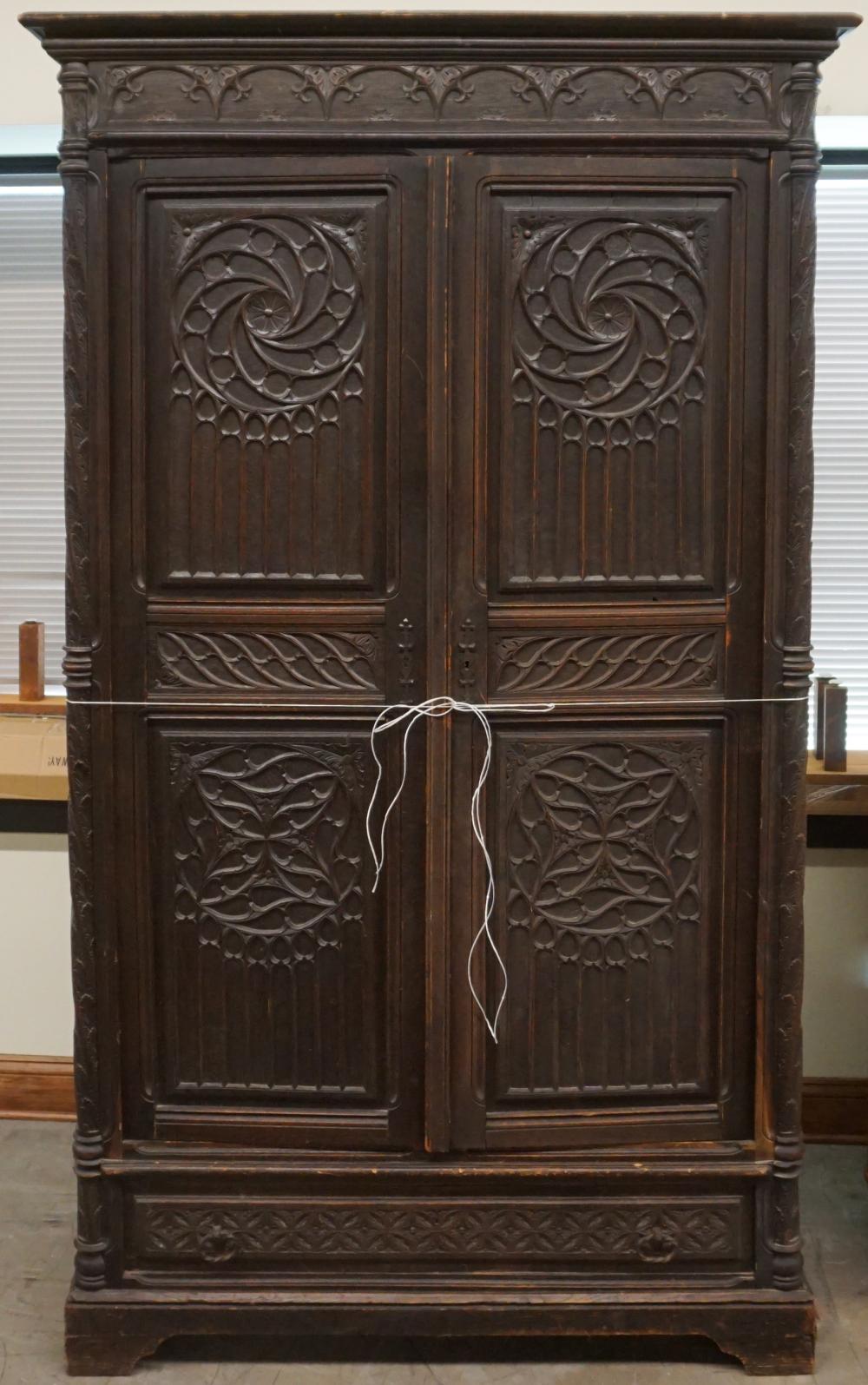 Appraisal: Elizabethan Style Carved Oak Armoire x x in x x