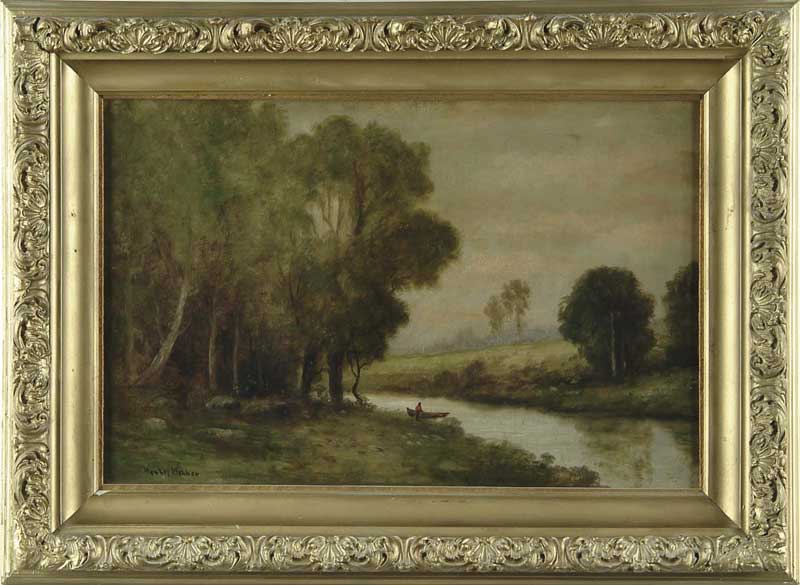 Appraisal: WESLEY WEBBER American - LANDSCAPE WITH RIVER BOAT AND FIGURE