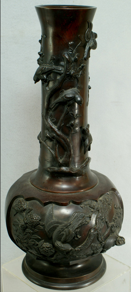 Appraisal: Japanese bronze vase approximately h highly three dimensionally decorated with