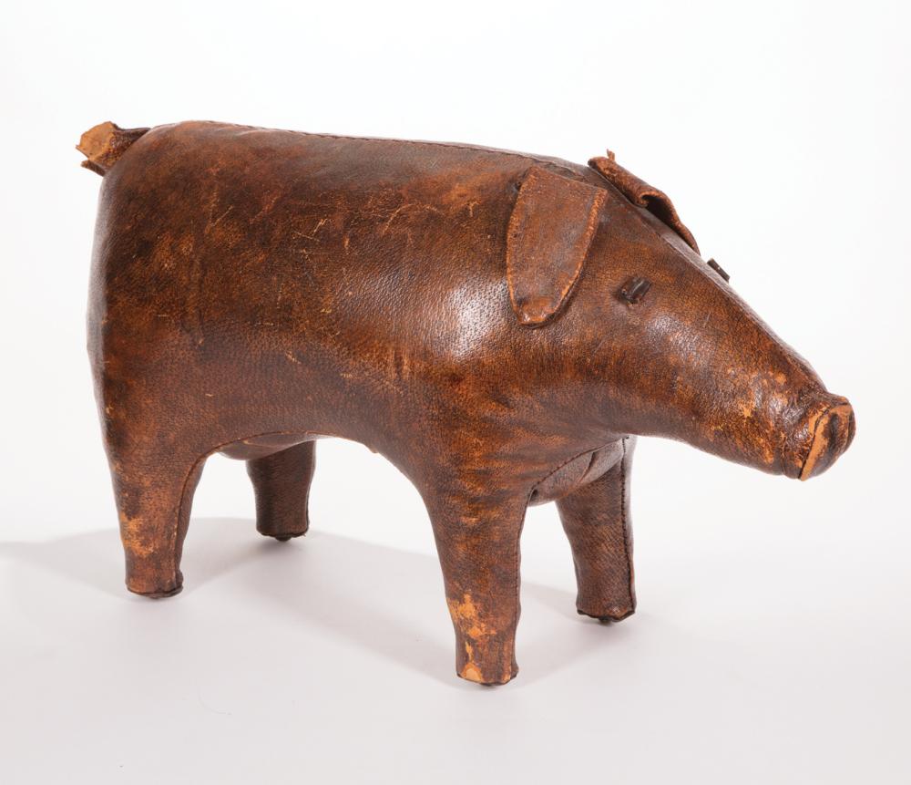 Appraisal: Abercrombie Fitch Leather Pig Ottoman c designed by Dimitri Omersa