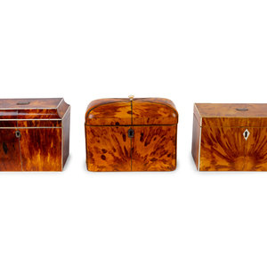 Appraisal: A Group of Three Tortoiseshell Tea Caddies LATE TH EARLY