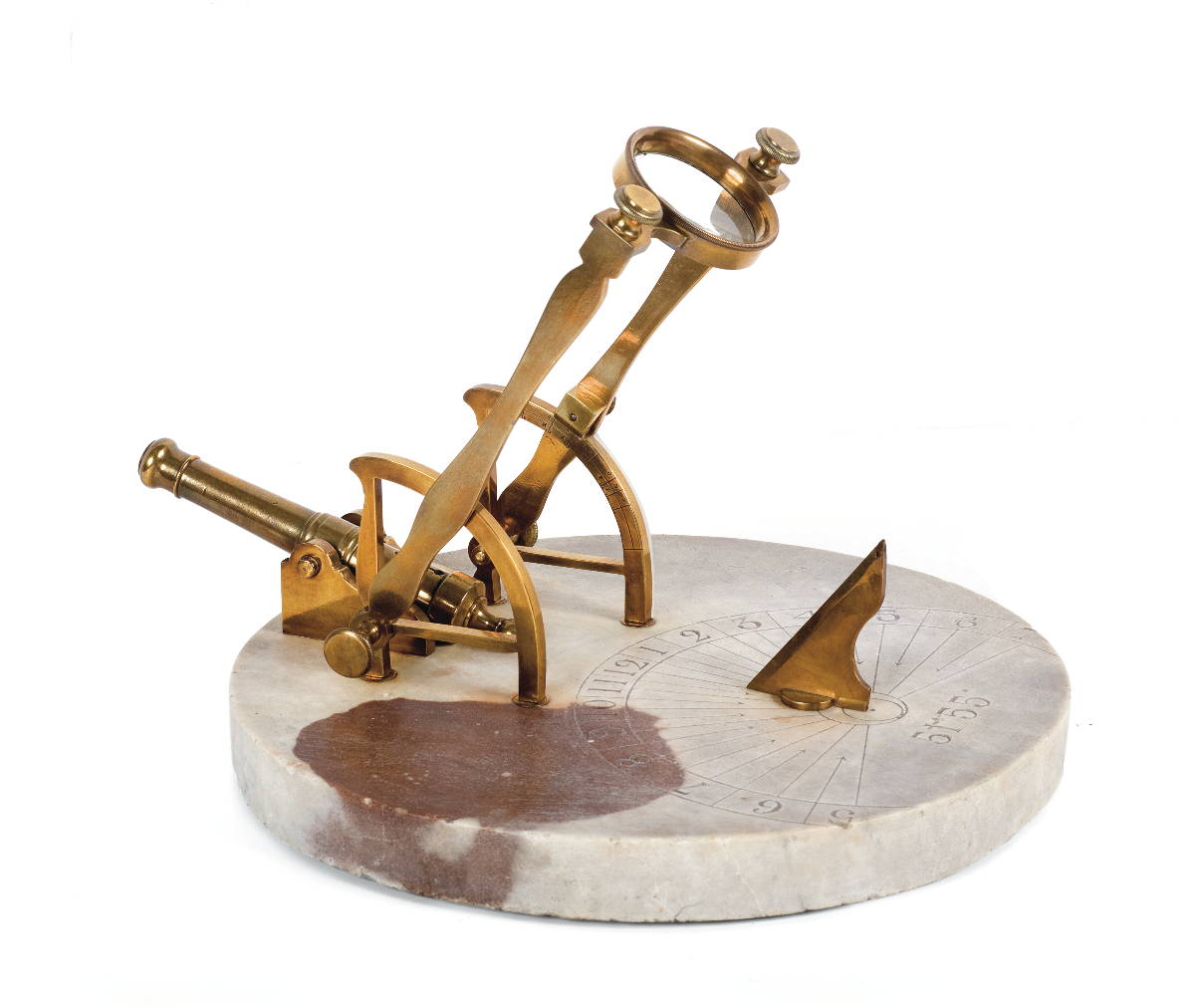 Appraisal: FRENCH MARBLE BRASS AND GLASS quot CANNON quot SUNDIAL ATTRIBUTED