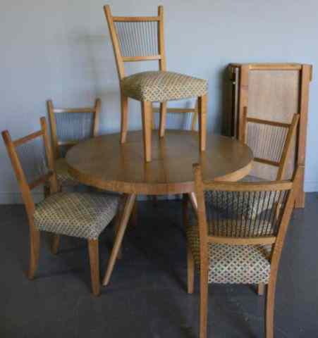 Appraisal: Midcentury Dining Table with Chairs Original limed finish From a