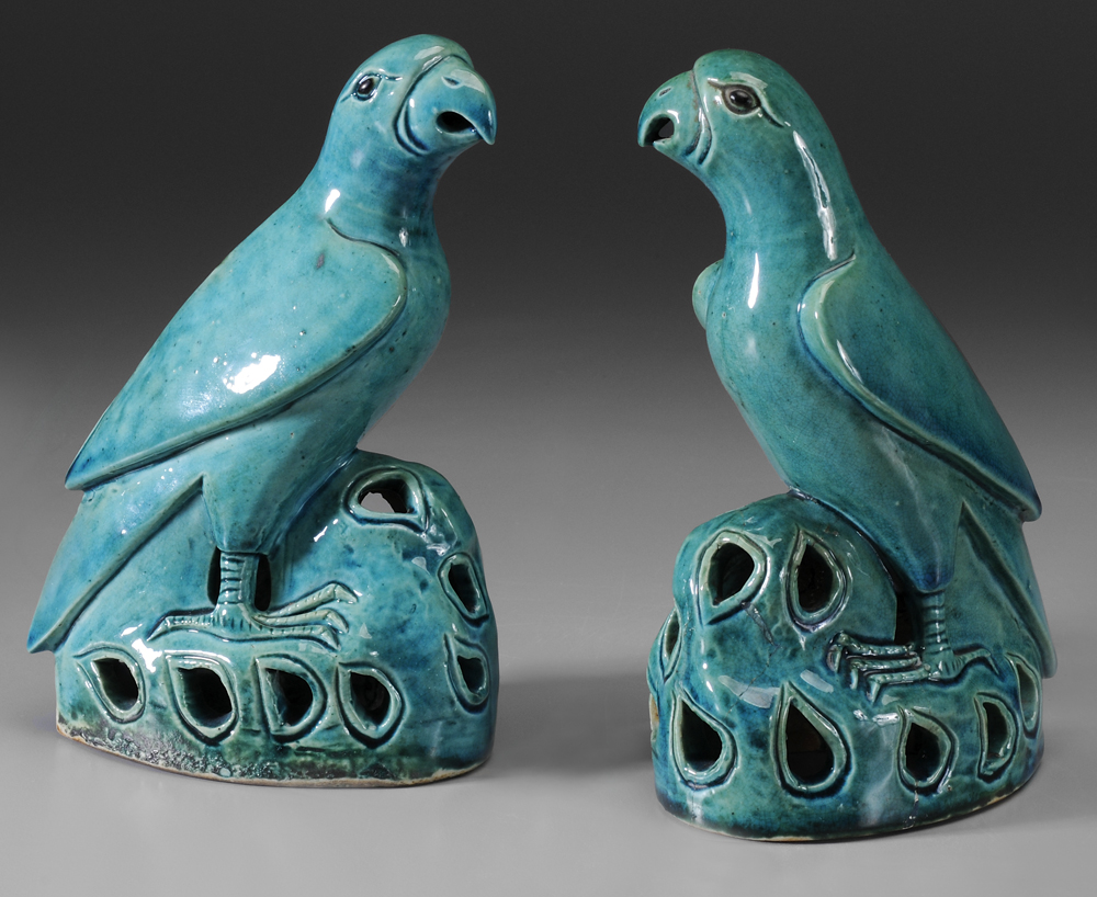 Appraisal: Pair Chinese Export Parrots th century each with turquoise glaze