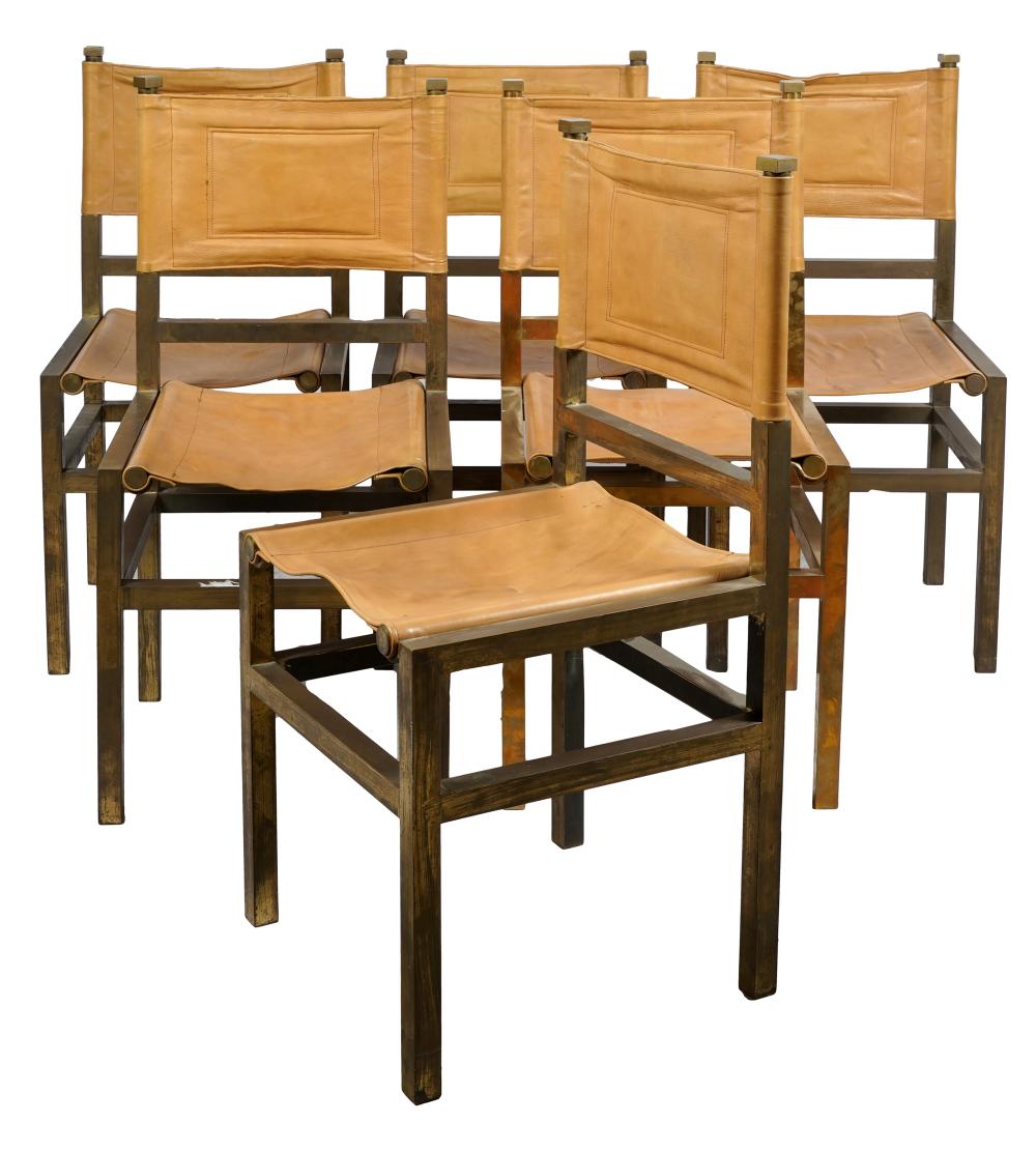 Appraisal: SET OF SIX BRASS LEATHER DINING CHAIRSunsigned inches wide inches