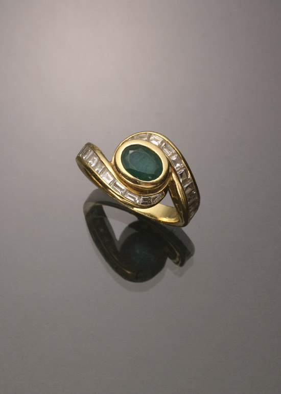 Appraisal: -Karat Yellow-Gold Emerald and Diamond Dinner Ring Set with one