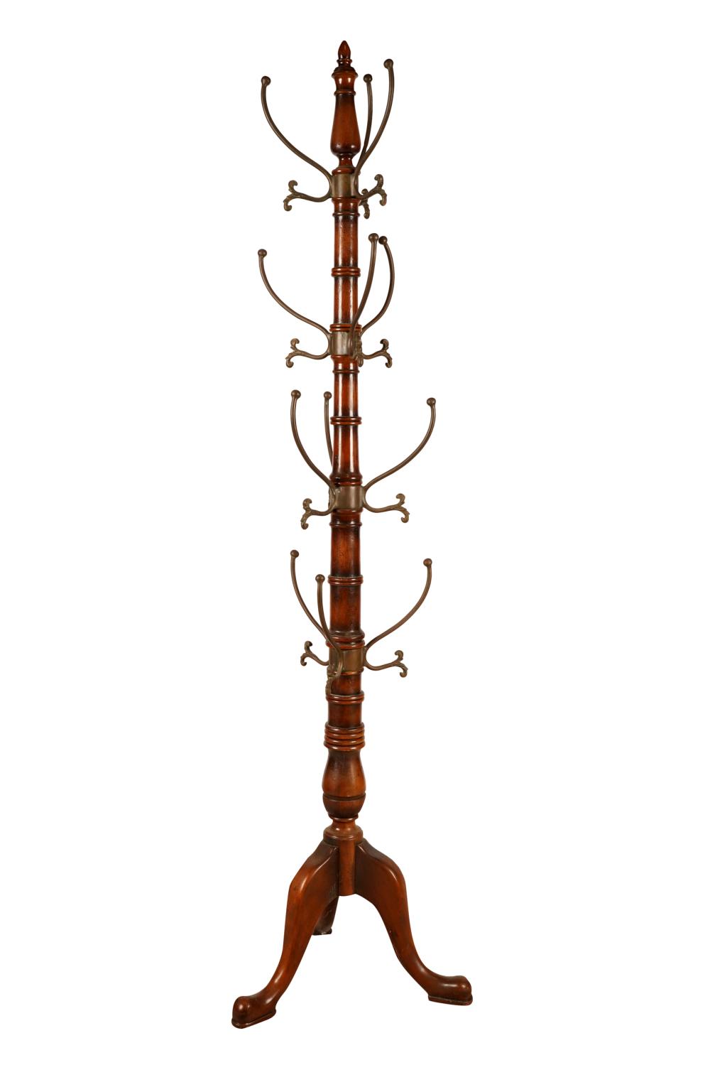 Appraisal: WALNUT BRASS COAT RACKthe turned standard raised on a tripod