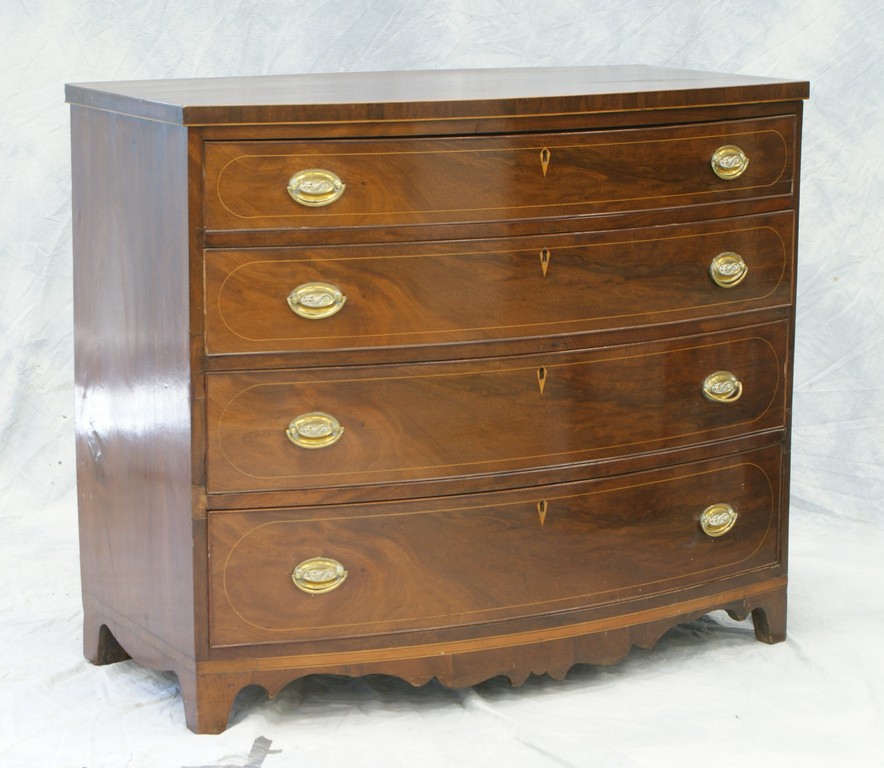 Appraisal: Hepplewhite Mahogany -drawer Bow Front Chest of Drawers with line