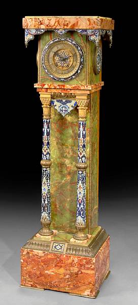 Appraisal: A French gilt bronze mounted onyx champlev clock last quarter