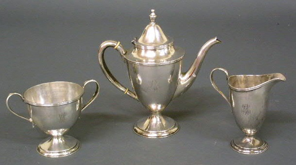 Appraisal: Sterling silver three-piece tea set - teapot h creamer h