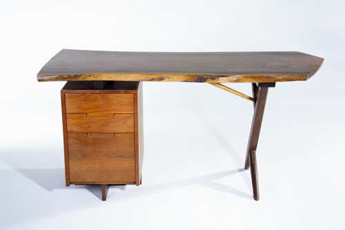 Appraisal: GEORGE NAKASHIMA Walnut Conoid desk with raised free-edge top over