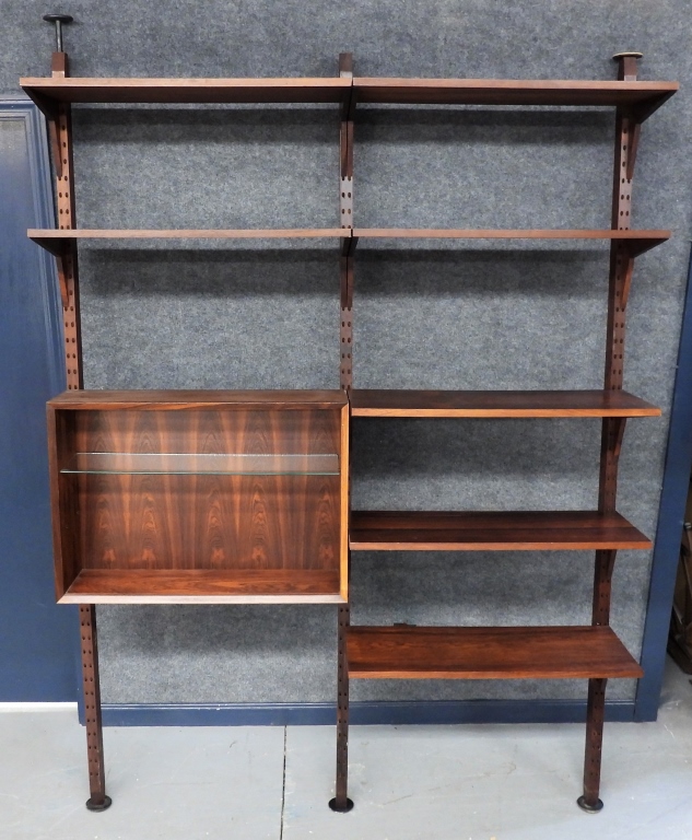 Appraisal: MCM ROSEWOOD BOOKSHELF CABINET WALL UNIT Scandinavia th CenturyFive shelf