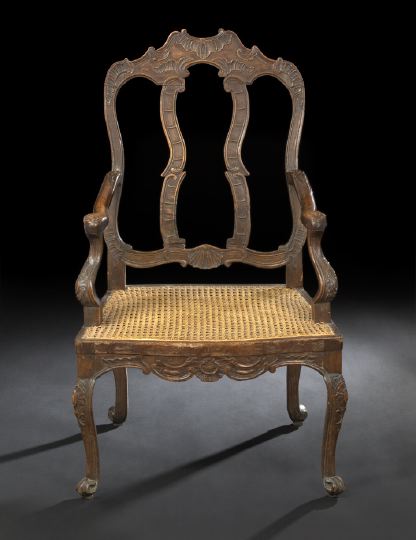 Appraisal: Regence-Style Fruitwood and Oak Fauteuil second quarter th century the