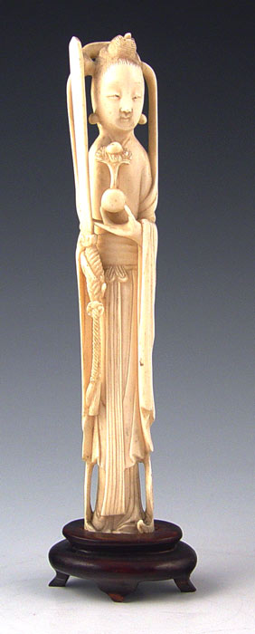 Appraisal: CHINESE CARVED IVORY FEMALE FIGURE HOLDING SWORD Figure of woman