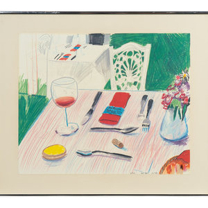 Appraisal: After David Hockney British b Ma Maison Menu off-set lithograph