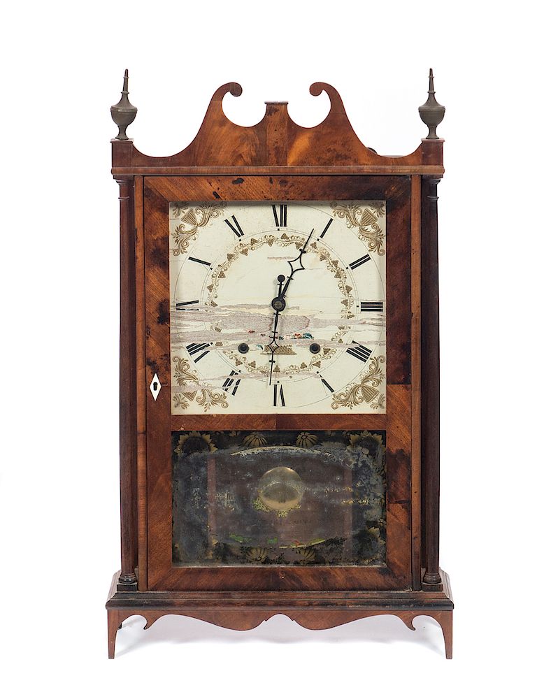 Appraisal: Eli Terry Pillar and Scroll Clock Measures tall x wide