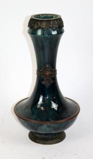 Appraisal: French glazed ceramic vase with figural mask French glazed ceramic