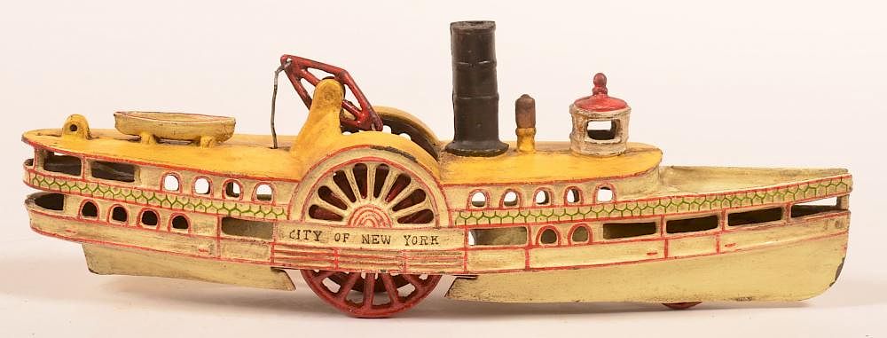 Appraisal: Painted Cast Iron Paddle Wheel Boat Pull Toy Painted Cast